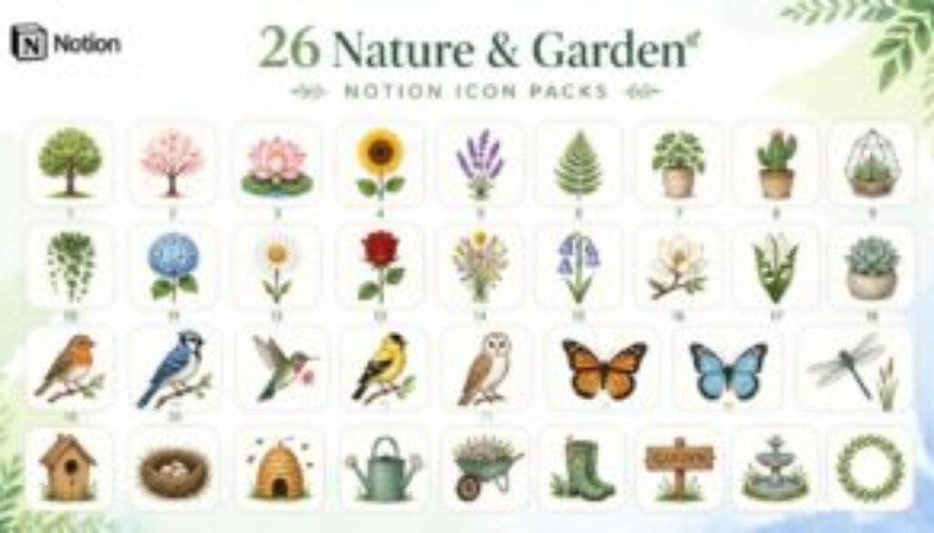 26 Nature & Garden Themed Notion Icon Packs