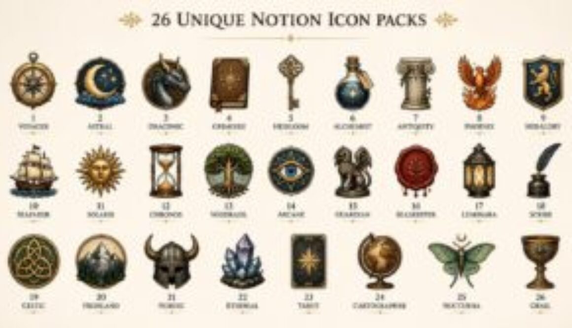 26 Vintage & Fantasy Themed Notion Icon Packs